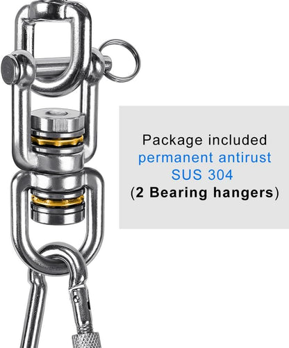 Dual Hanging Rings Hammock Swing Hanger, Swivel Stainless Steel Mounting Bearing Set D Shape Open Loop for Indoor Outdoor Playground Chair Yoga Rope Punching Bag Sandbag