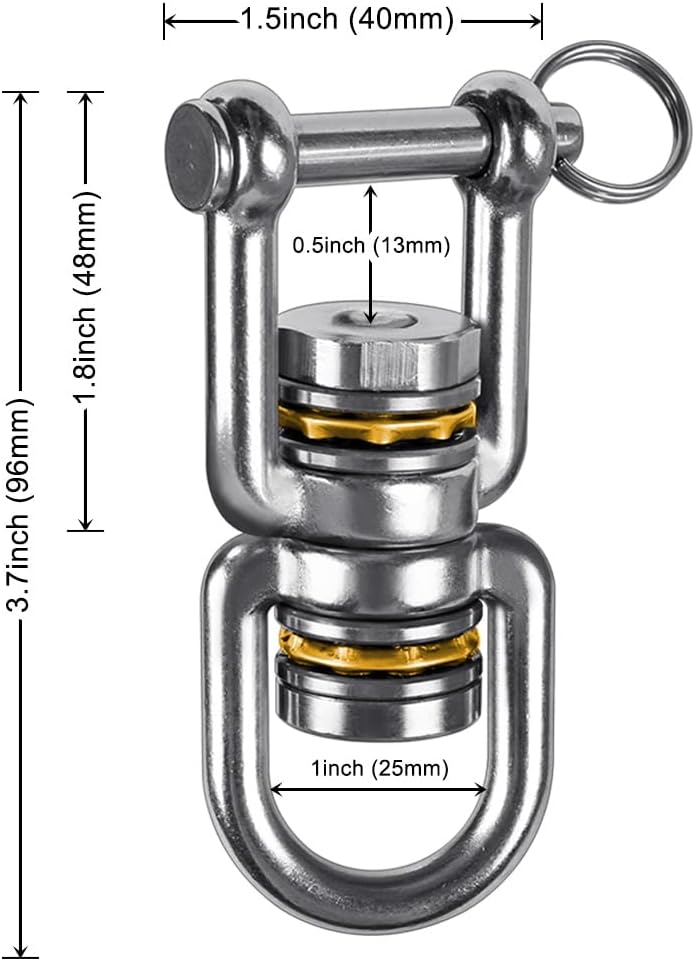 Dual Hanging Rings Hammock Swing Hanger, Swivel Stainless Steel Mounting Bearing Set D Shape Open Loop for Indoor Outdoor Playground Chair Yoga Rope Punching Bag Sandbag