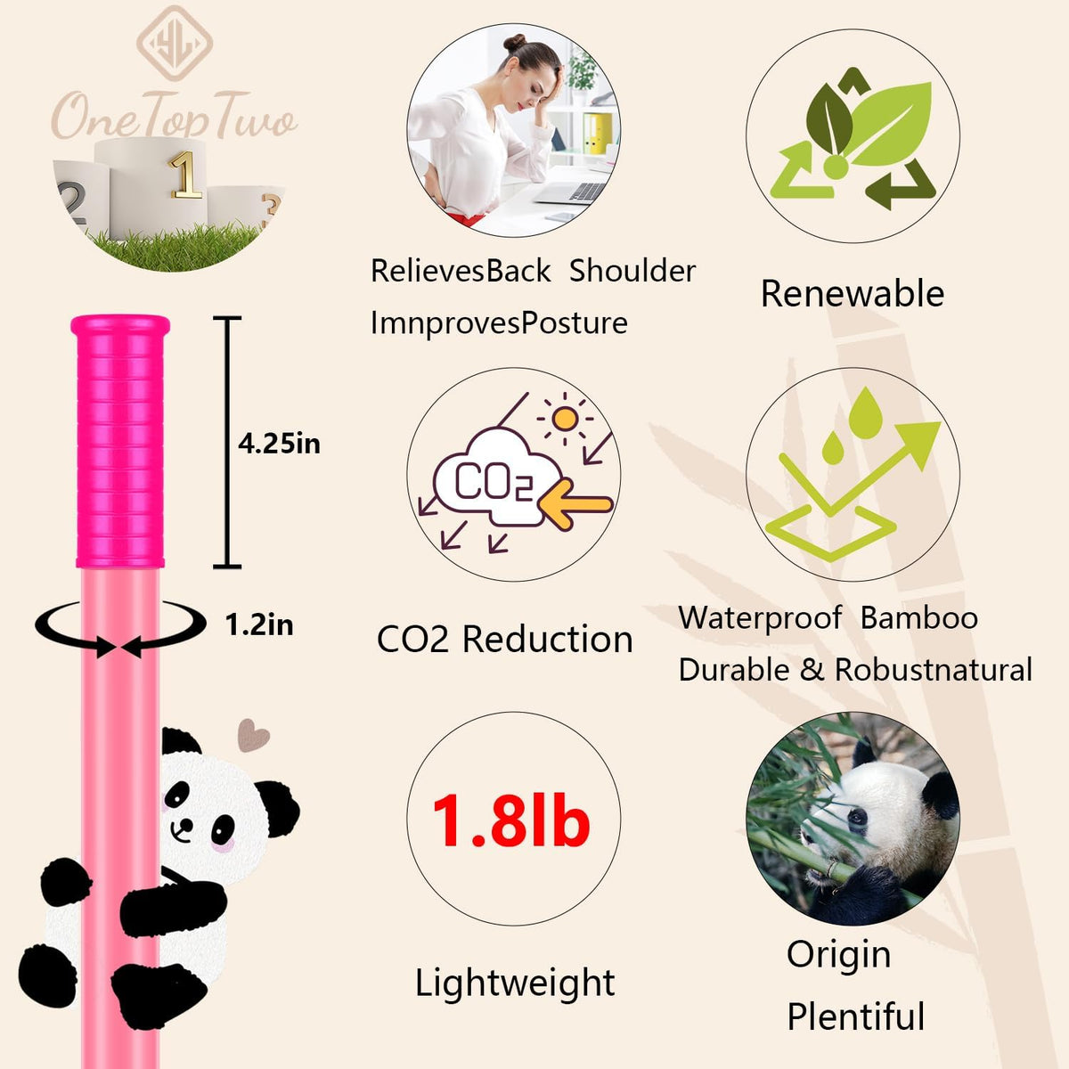 5ft Yoga Stick from Natural Bamboo with Non-Slip Handle-Stretching Stick for Mobility, Flexibility,Exercise,Workout, Physical Therapy,Pilates,Balance Fitness-Access Online Video Guide Without Any Info