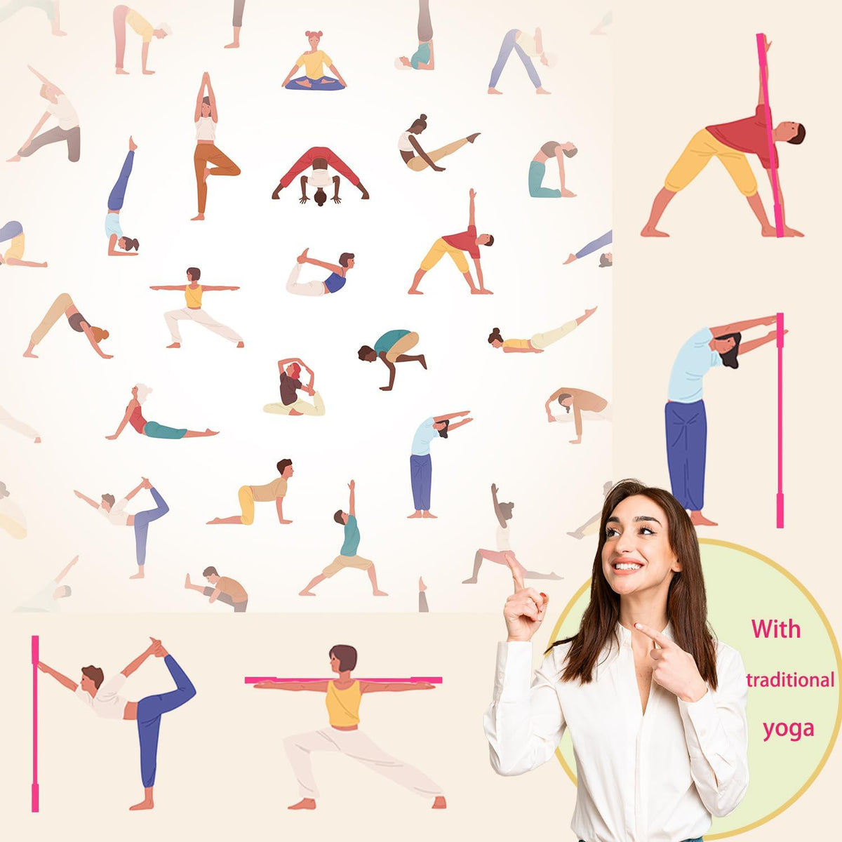 5ft Yoga Stick from Natural Bamboo with Non-Slip Handle-Stretching Stick for Mobility, Flexibility,Exercise,Workout, Physical Therapy,Pilates,Balance Fitness-Access Online Video Guide Without Any Info
