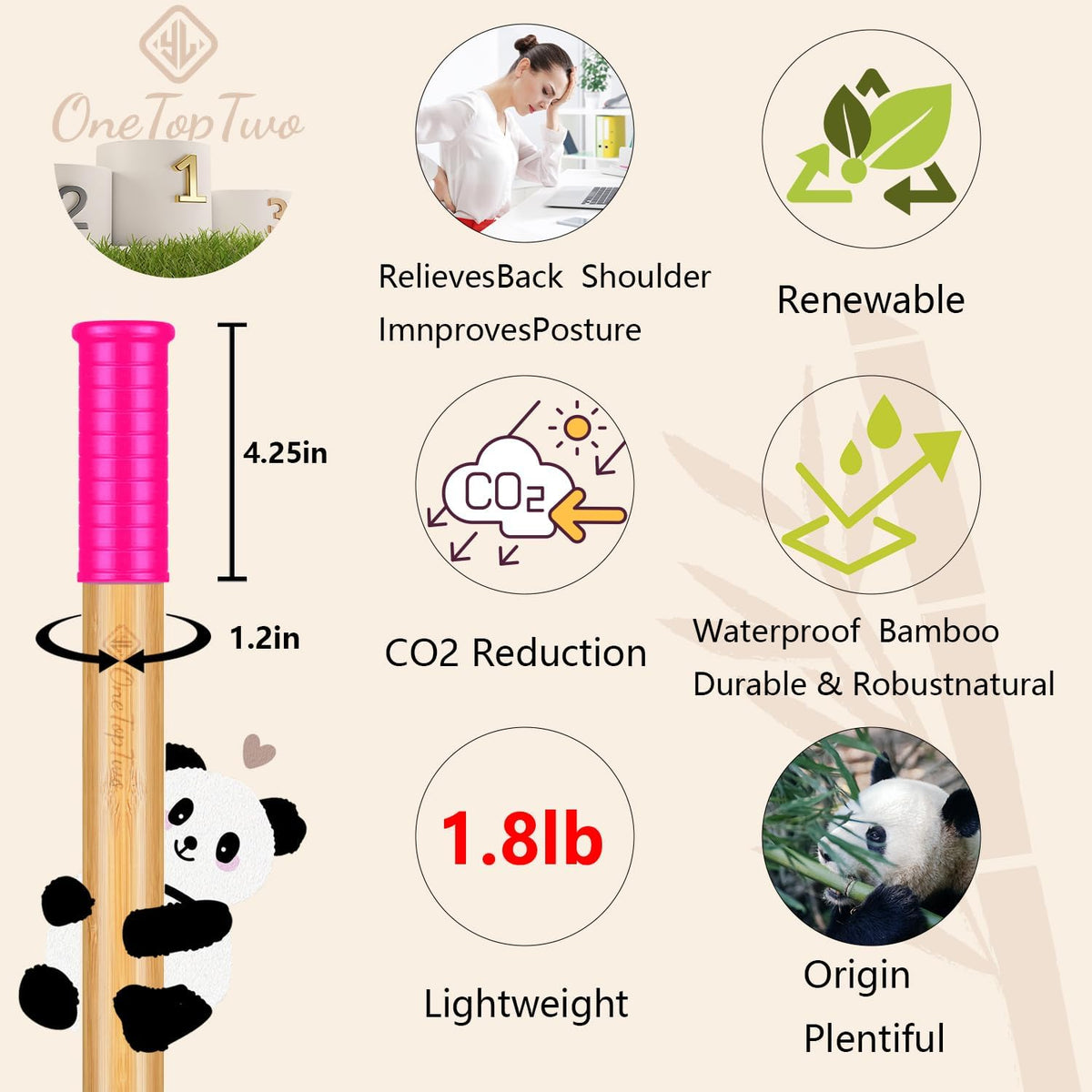 5ft Yoga Stick from Natural Bamboo with Non-Slip Handle-Stretching Stick for Mobility, Flexibility,Exercise,Workout, Physical Therapy,Pilates,Balance Fitness-Access Online Video Guide Without Any Info
