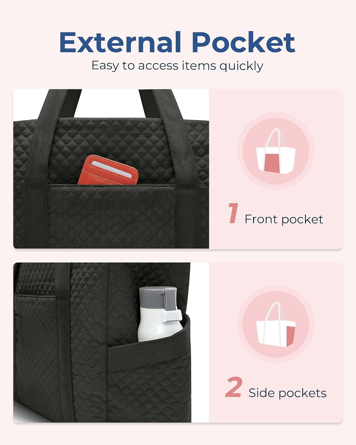 Crush Tote Bag for Women, 20L Puffer Work Tote with Zipper, Travel Essentials Quilted Nurse Hospital Bag