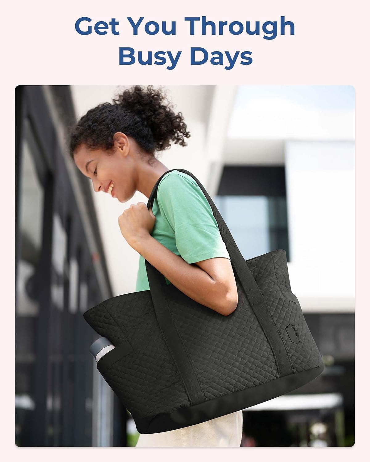 Crush Tote Bag for Women, 20L Puffer Work Tote with Zipper, Travel Essentials Quilted Nurse Hospital Bag