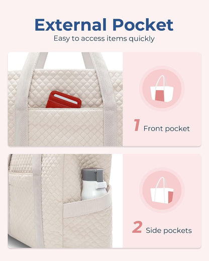 Crush Tote Bag for Women, 20L Puffer Work Tote with Zipper, Travel Essentials Quilted Nurse Hospital Bag
