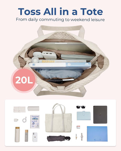 Crush Tote Bag for Women, 20L Puffer Work Tote with Zipper, Travel Essentials Quilted Nurse Hospital Bag