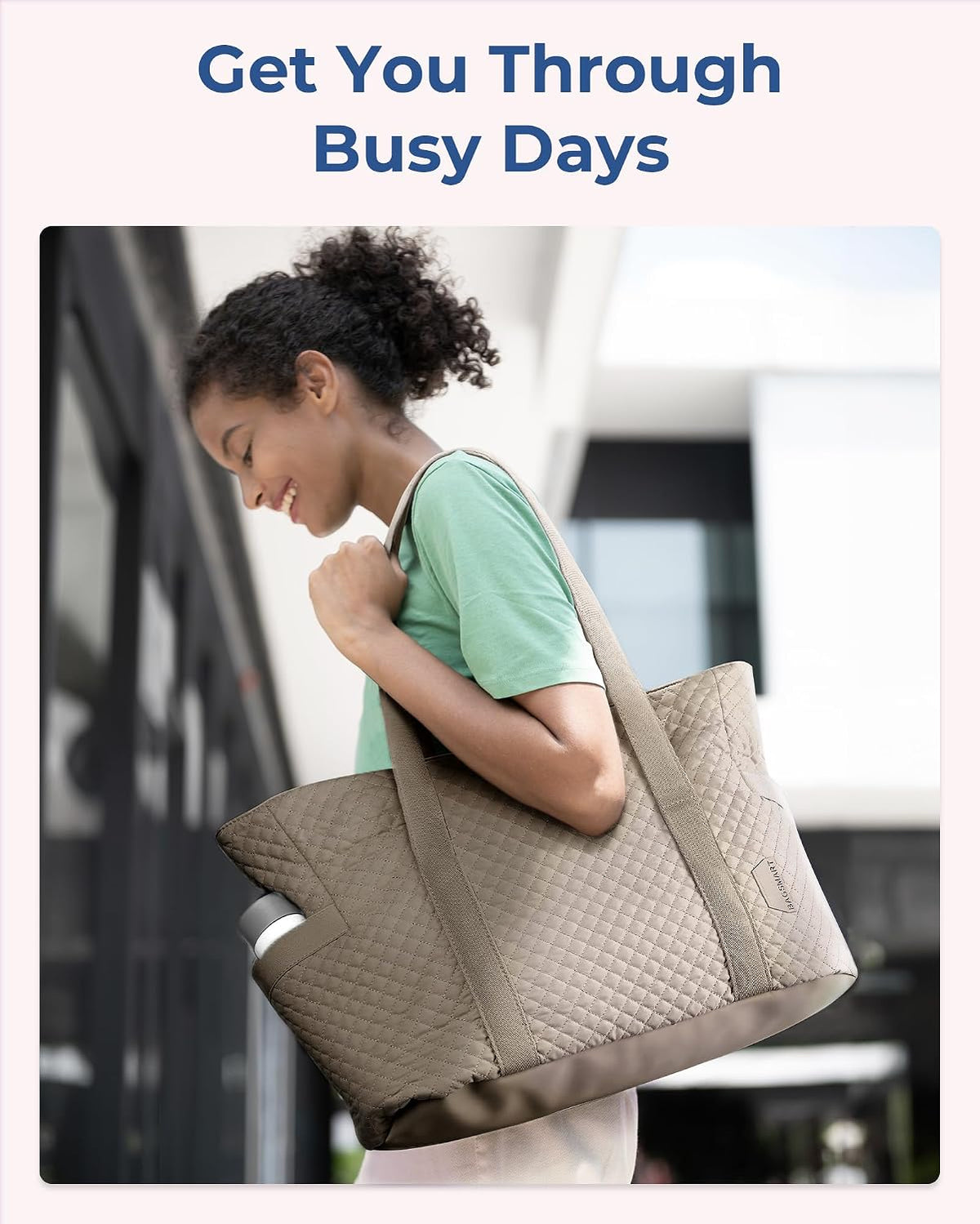 Crush Tote Bag for Women, 20L Puffer Work Tote with Zipper, Travel Essentials Quilted Nurse Hospital Bag