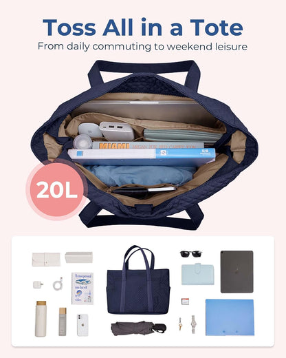 Crush Tote Bag for Women, 20L Puffer Work Tote with Zipper, Travel Essentials Quilted Nurse Hospital Bag