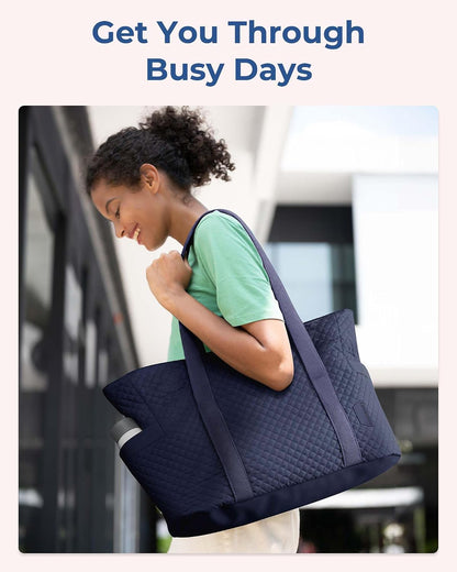 Crush Tote Bag for Women, 20L Puffer Work Tote with Zipper, Travel Essentials Quilted Nurse Hospital Bag