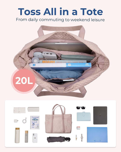 Crush Tote Bag for Women, 20L Puffer Work Tote with Zipper, Travel Essentials Quilted Nurse Hospital Bag