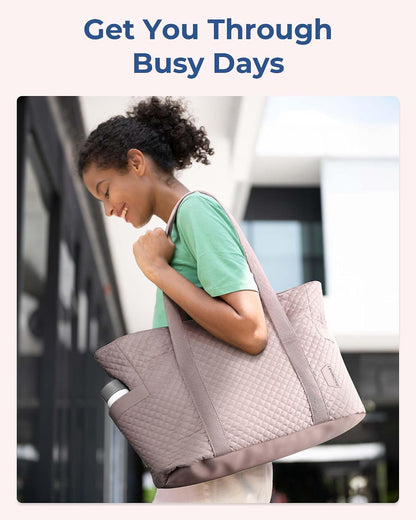 Crush Tote Bag for Women, 20L Puffer Work Tote with Zipper, Travel Essentials Quilted Nurse Hospital Bag