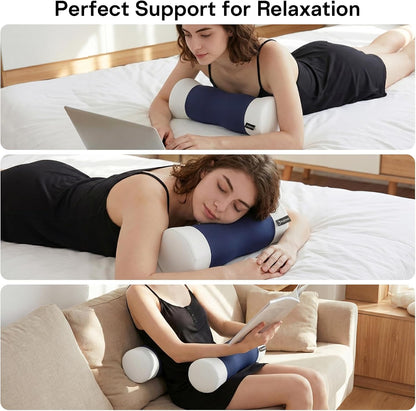 Neck Roll Pillow - Cooling Cover Round Neck Pillow for Sleeping - Memory Foam Cervical Support Pillow - Ergonomic Cylinder Pillows for Neck, Leg, Back, Yoga, Relaxing (Blue White)