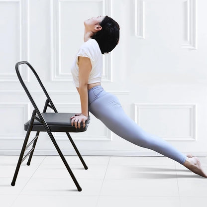 Iyengar Yoga Chair Foldable Yoga Auxiliary Chair Home Yoga Chair Brown Chair Handstand Training Tool, Stable and Durable, Solid Anti-Slip(Black)