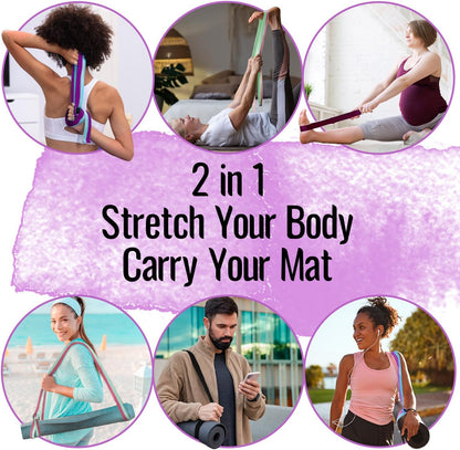 2 IN 1 Yoga & Mat Strap for Stretching – Cotton – 6/8/10 ft