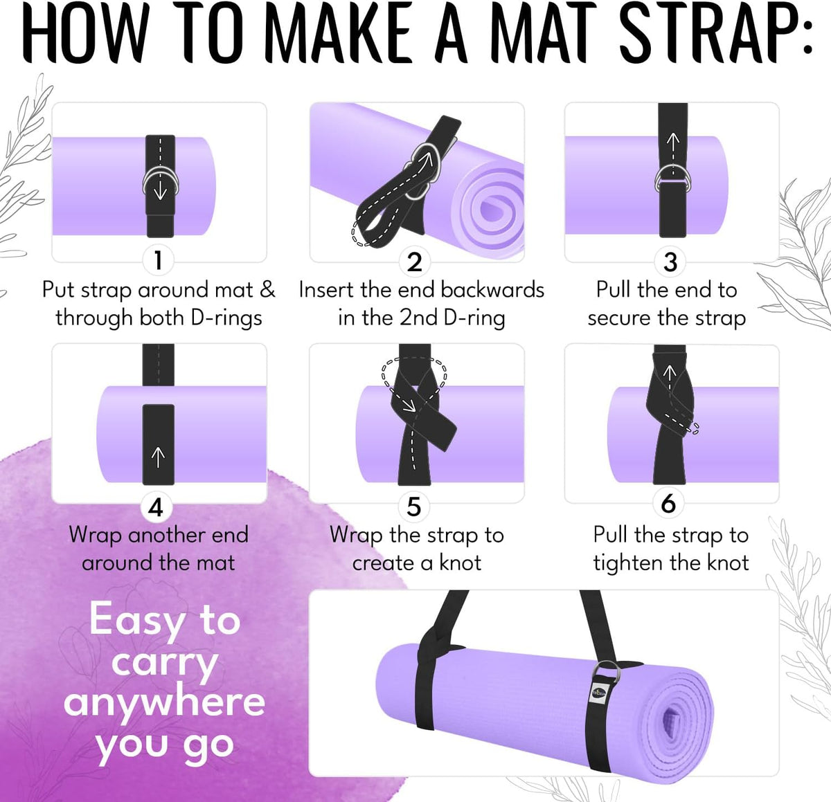 2 IN 1 Yoga & Mat Strap for Stretching – Cotton – 6/8/10 ft