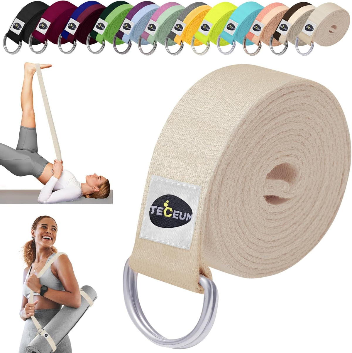 2 IN 1 Yoga & Mat Strap for Stretching – Cotton – 6/8/10 ft