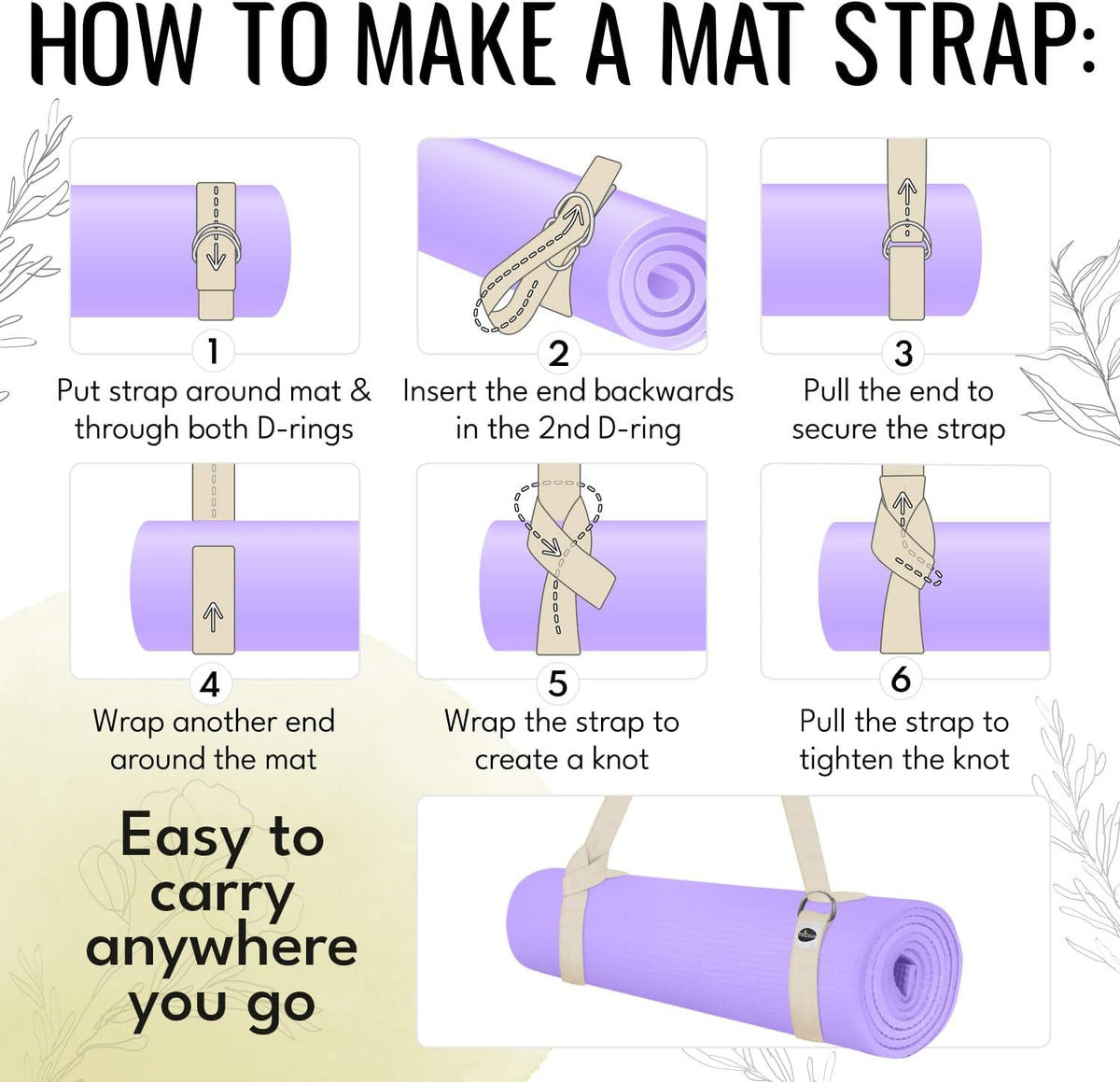 2 IN 1 Yoga & Mat Strap for Stretching – Cotton – 6/8/10 ft