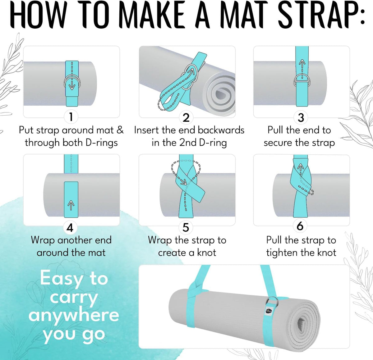 2 IN 1 Yoga & Mat Strap for Stretching – Cotton – 6/8/10 ft
