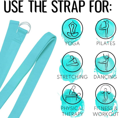 2 IN 1 Yoga & Mat Strap for Stretching – Cotton – 6/8/10 ft
