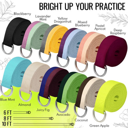 2 IN 1 Yoga & Mat Strap for Stretching – Cotton – 6/8/10 ft