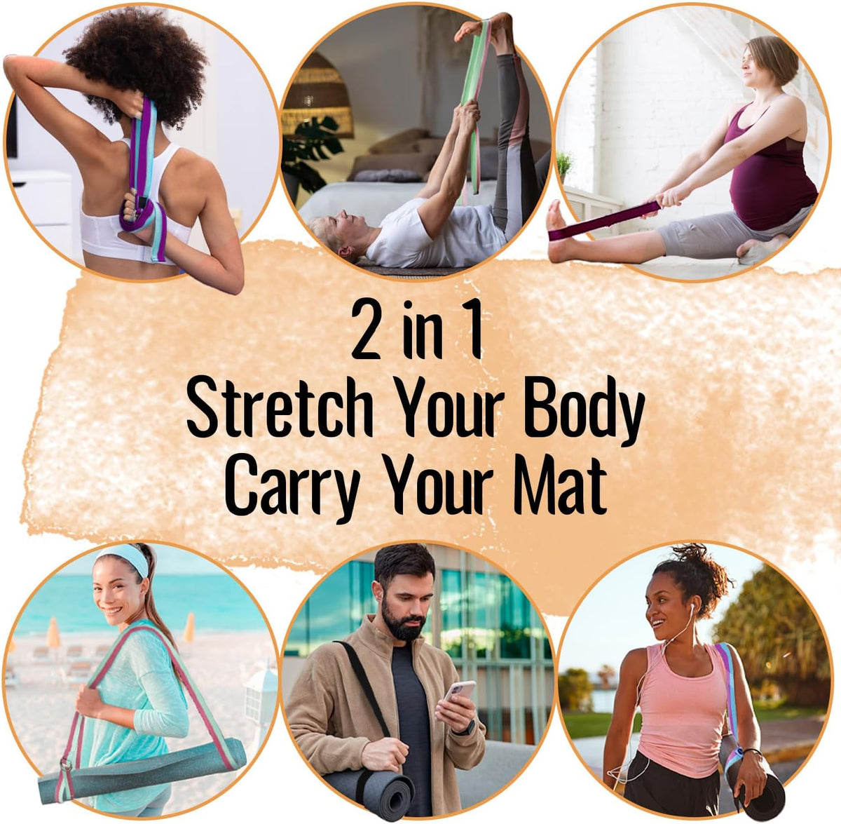 2 IN 1 Yoga & Mat Strap for Stretching – Cotton – 6/8/10 ft