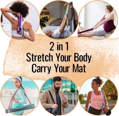 2 IN 1 Yoga & Mat Strap for Stretching – Cotton – 6/8/10 ft