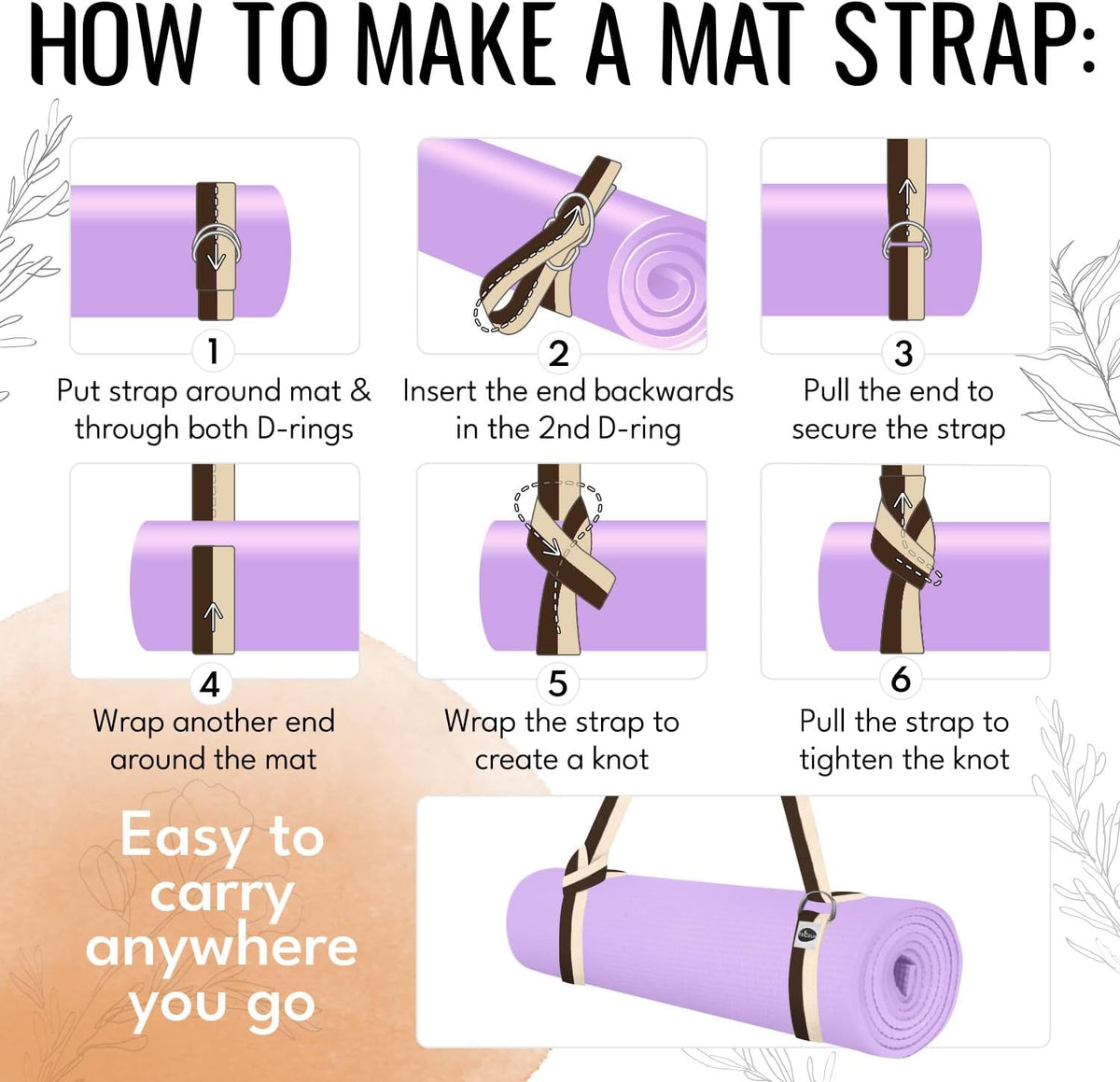 2 IN 1 Yoga & Mat Strap for Stretching – Cotton – 6/8/10 ft