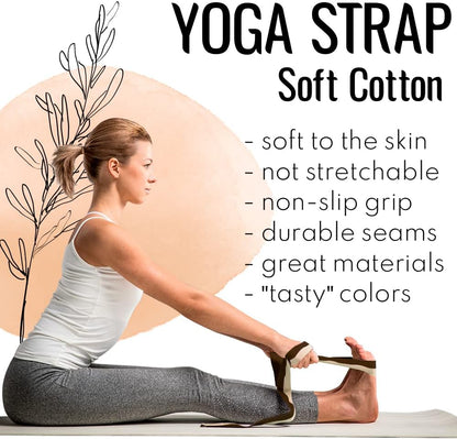 2 IN 1 Yoga & Mat Strap for Stretching – Cotton – 6/8/10 ft