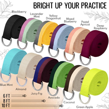 2 IN 1 Yoga & Mat Strap for Stretching – Cotton – 6/8/10 ft