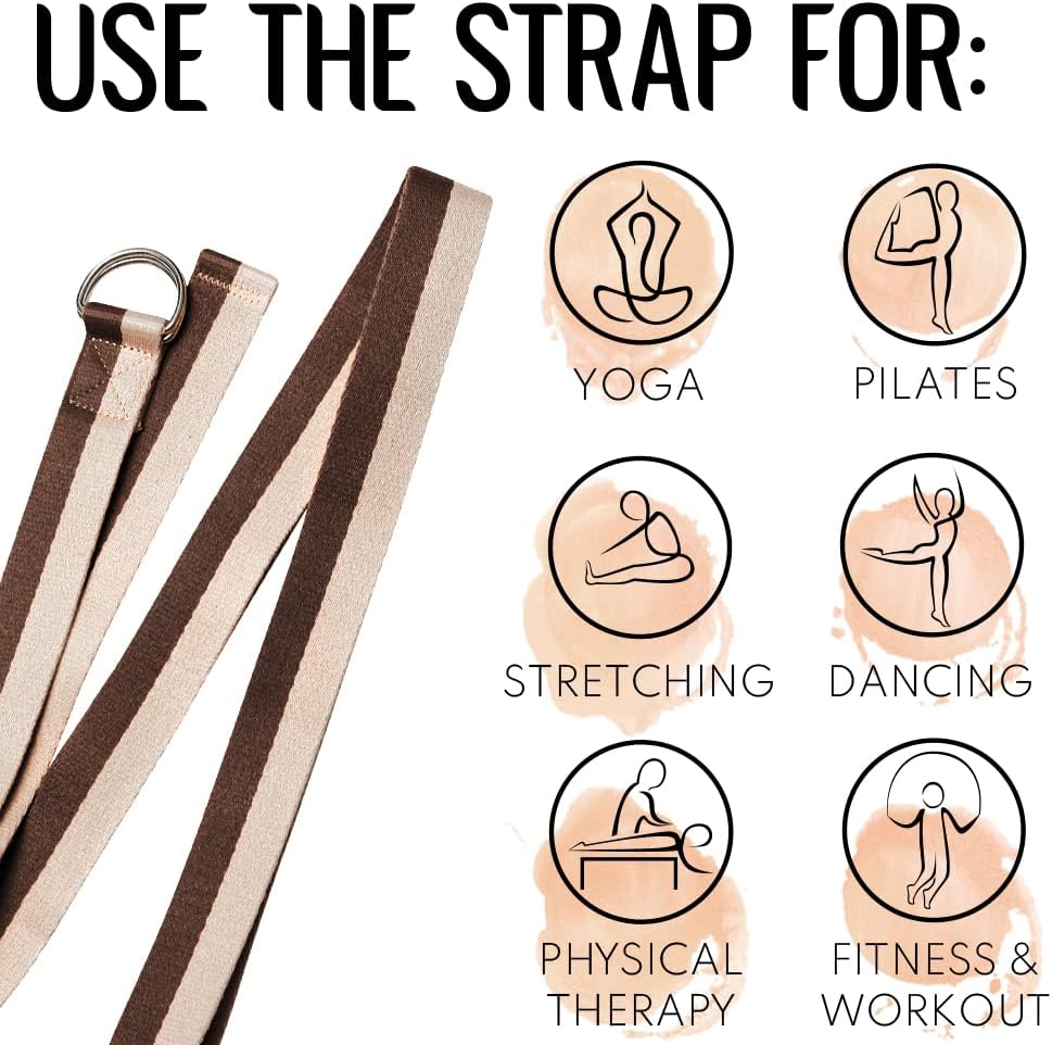 2 IN 1 Yoga & Mat Strap for Stretching – Cotton – 6/8/10 ft
