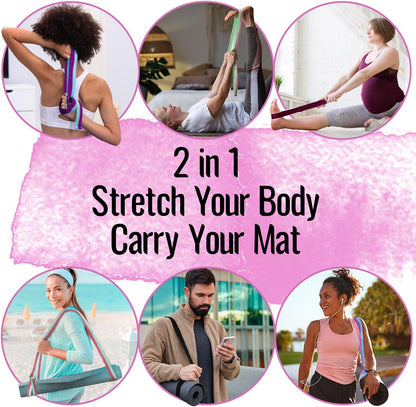 2 IN 1 Yoga & Mat Strap for Stretching – Cotton – 6/8/10 ft