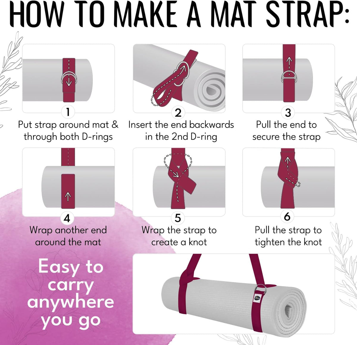 2 IN 1 Yoga & Mat Strap for Stretching – Cotton – 6/8/10 ft