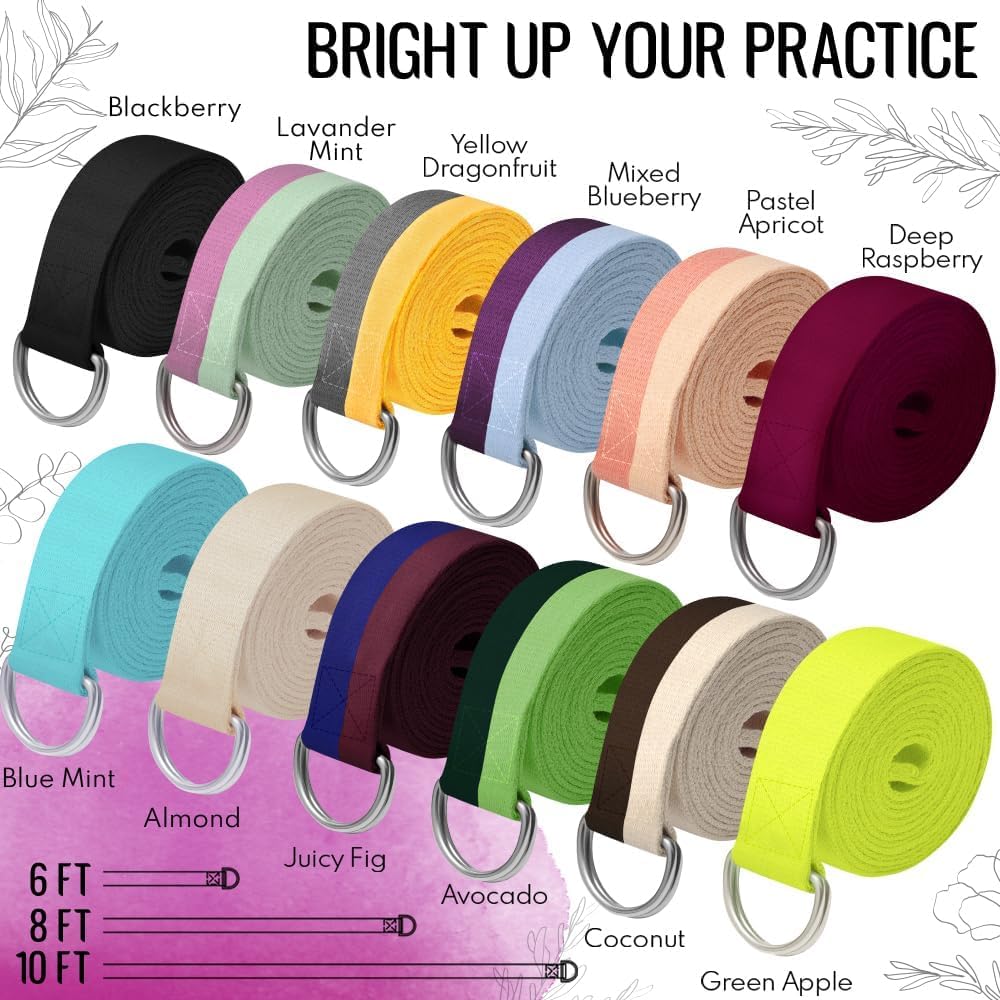 2 IN 1 Yoga & Mat Strap for Stretching – Cotton – 6/8/10 ft