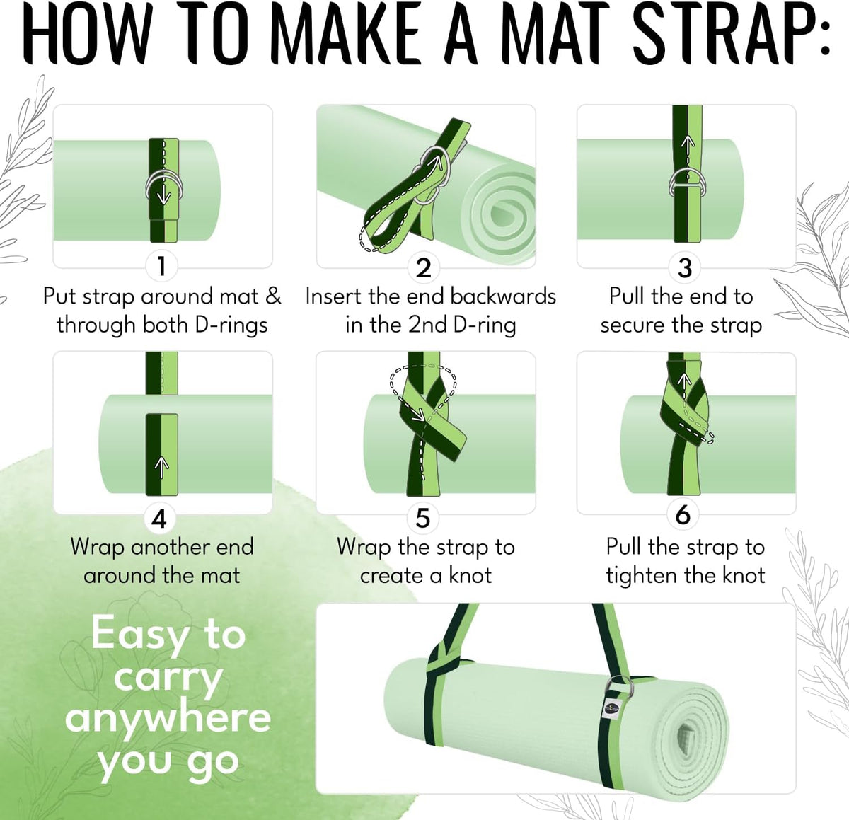 2 IN 1 Yoga & Mat Strap for Stretching – Cotton – 6/8/10 ft