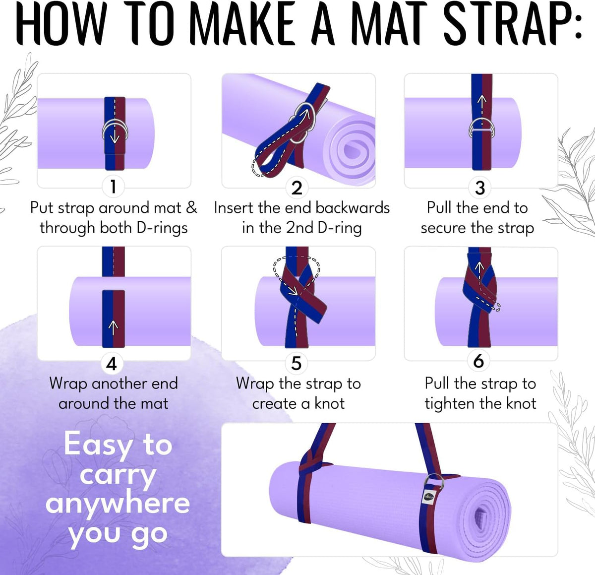 2 IN 1 Yoga & Mat Strap for Stretching – Cotton – 6/8/10 ft