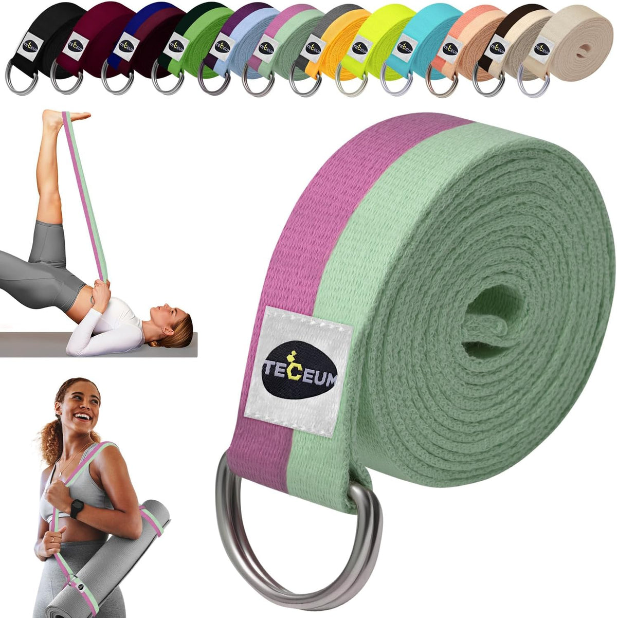 2 IN 1 Yoga & Mat Strap for Stretching – Cotton – 6/8/10 ft