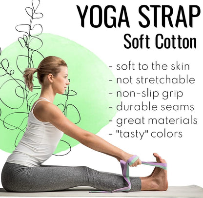 2 IN 1 Yoga & Mat Strap for Stretching – Cotton – 6/8/10 ft