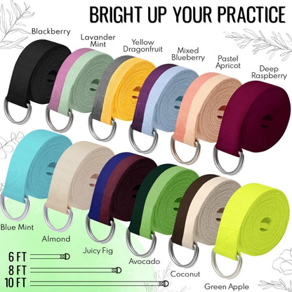 2 IN 1 Yoga & Mat Strap for Stretching – Cotton – 6/8/10 ft