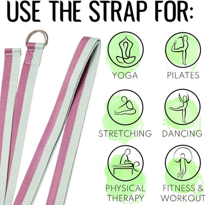 2 IN 1 Yoga & Mat Strap for Stretching – Cotton – 6/8/10 ft