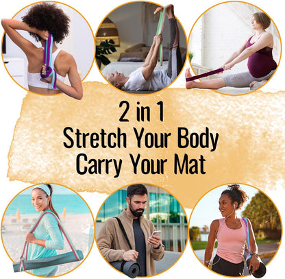2 IN 1 Yoga & Mat Strap for Stretching – Cotton – 6/8/10 ft