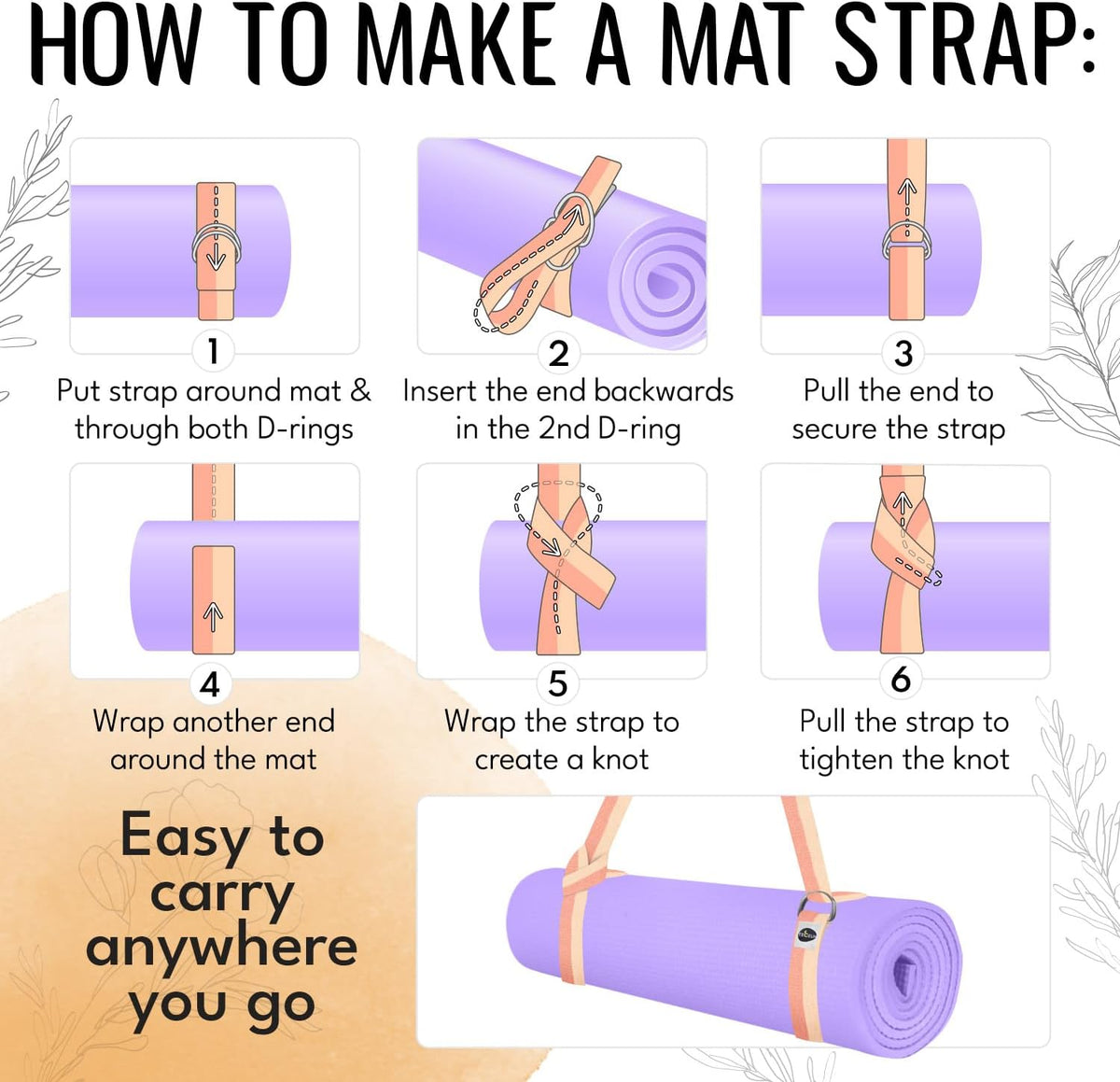 2 IN 1 Yoga & Mat Strap for Stretching – Cotton – 6/8/10 ft