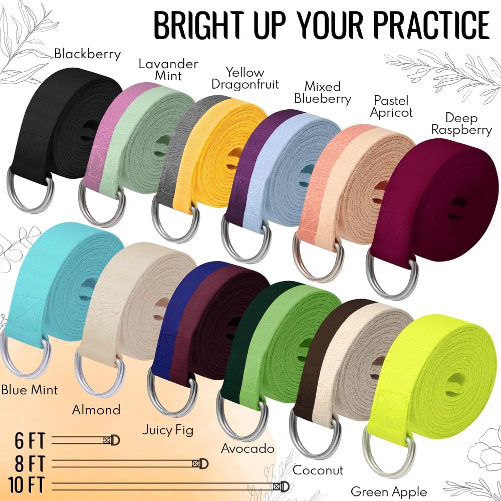 2 IN 1 Yoga & Mat Strap for Stretching – Cotton – 6/8/10 ft