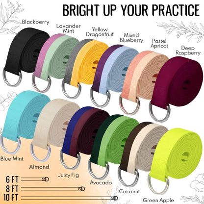 2 IN 1 Yoga & Mat Strap for Stretching – Cotton – 6/8/10 ft