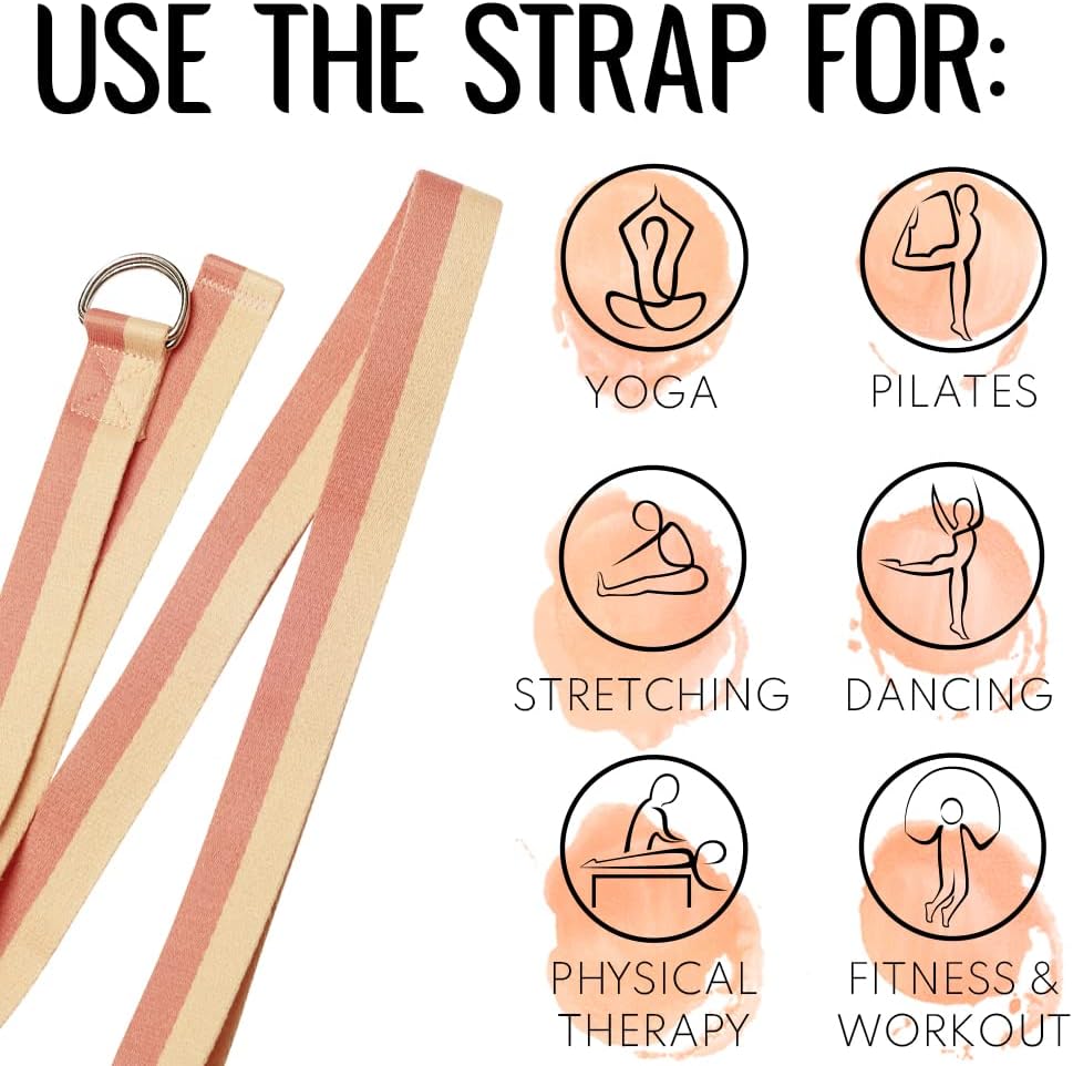 2 IN 1 Yoga & Mat Strap for Stretching – Cotton – 6/8/10 ft