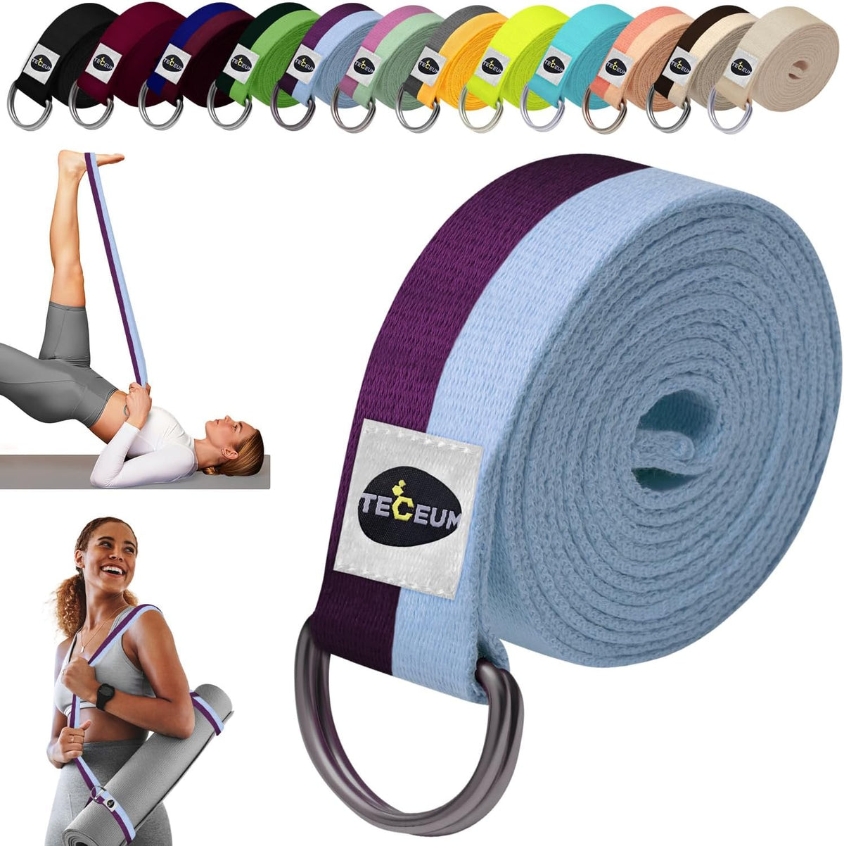 2 IN 1 Yoga & Mat Strap for Stretching – Cotton – 6/8/10 ft