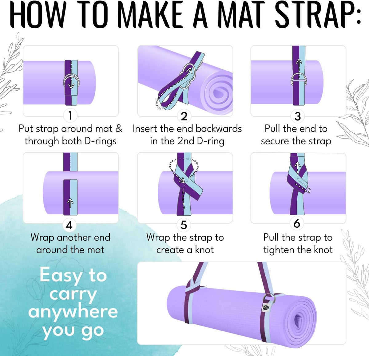2 IN 1 Yoga & Mat Strap for Stretching – Cotton – 6/8/10 ft