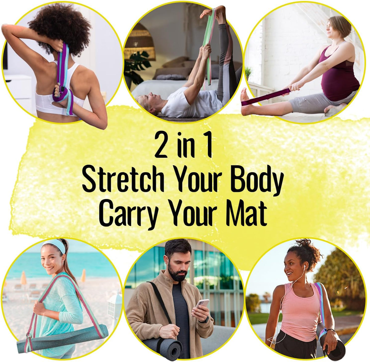 2 IN 1 Yoga & Mat Strap for Stretching – Cotton – 6/8/10 ft