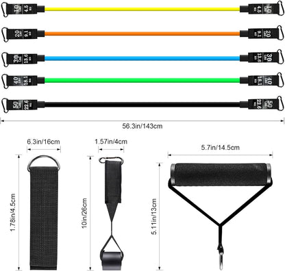 Resistance Bands Set, Exercise Bands Strength Training Fitness Bands Workout Elastic Bands with Legs Ankle Straps, Door Anchor, Handles & Carry Bag for Home Outdoor Workouts