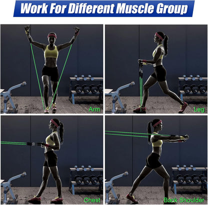 Resistance Bands Set, Exercise Bands Strength Training Fitness Bands Workout Elastic Bands with Legs Ankle Straps, Door Anchor, Handles & Carry Bag for Home Outdoor Workouts