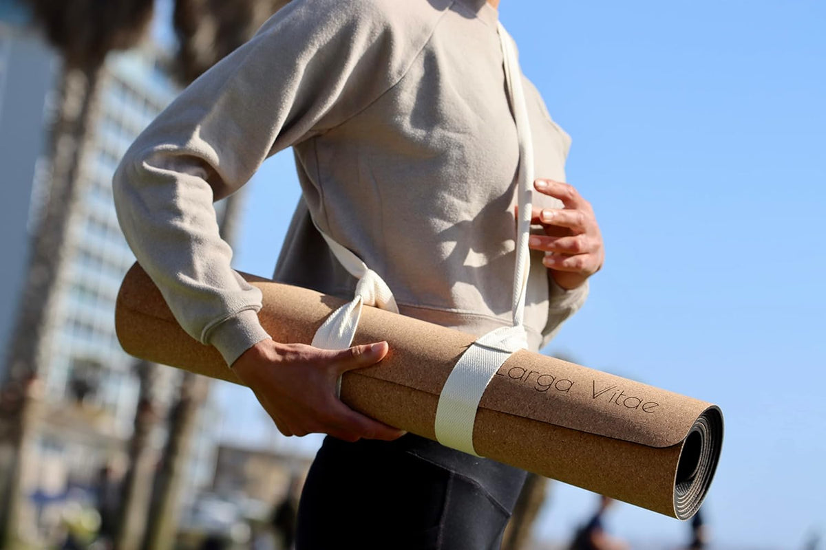 Cork & Natural Rubber Yoga Mat | Non-Slip Hot Yoga Mat | Non-Toxic, TPE-Free, PVC-Free | Eco-Friendly, Sustainable | 72” x 24” x 3mm | Cotton Hemp Strap Included
