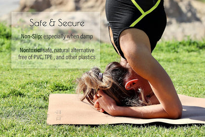 Cork & Natural Rubber Yoga Mat | Non-Slip Hot Yoga Mat | Non-Toxic, TPE-Free, PVC-Free | Eco-Friendly, Sustainable | 72” x 24” x 3mm | Cotton Hemp Strap Included